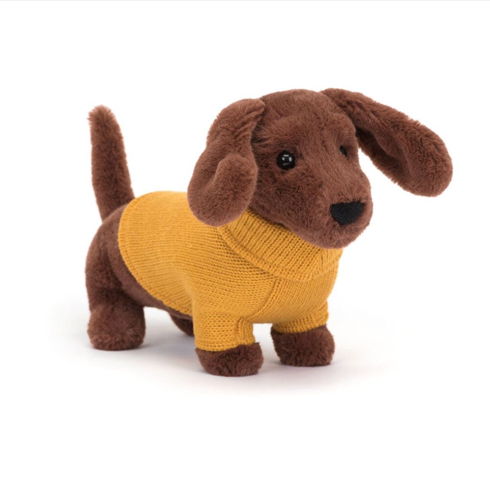 Jellycat YELLOW SWEATER SAUSAGE DOG - Retired - 9" Dachshund - New with Tags